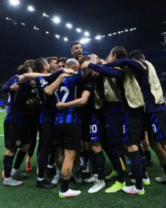 Inter Milan players celebrate their winning goal